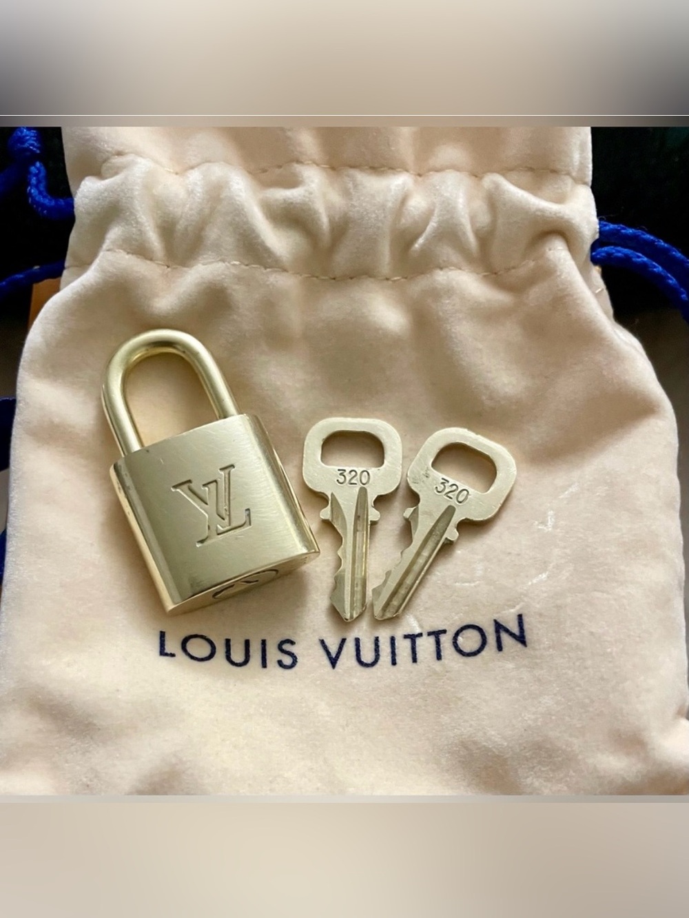 Authentic Louis Vuitton Gold-Tone Padlock with 2 Matching Keys, EUC!